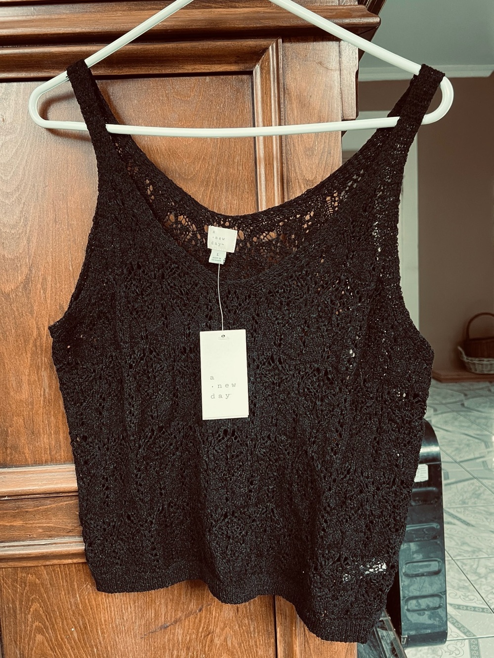 Target Black Crochet Tank Top women size L brand new